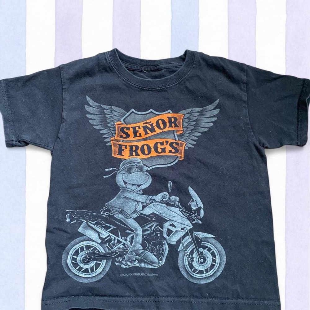Señor Frog's Black Graphic Tee with Motorcycle Print size small 5-6